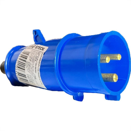 Acoplamento Industrial Macho Steck Newkon 2 Polos+Terra 200V. A 250V. 16A. Azul N3076