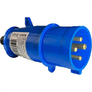 Acoplamento Industrial Macho Steck Newkon 3 Polos+Terra 200V. A 250V. 32A. Azul N4279
