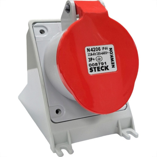 Tomada Industrial Sobrepor Steck Newkon 3 Polos+Terra 380V. A 440V. 32A. Vermelha - N4206 Tomada Industrial Sobrepor Steck Newkon 3 Polos+Terra 380V. A 440V. 32A. Vermelha - N4206