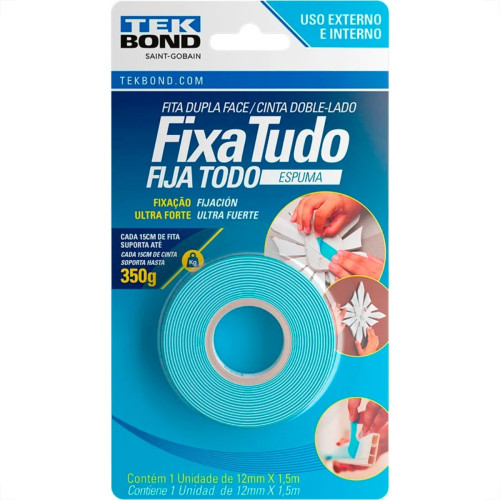 Fita Dupla Face Tekbond Fixa Tudo Espuma 12Mm X 1,5M - 350G Fita Dupla Face Tekbond Fixa Tudo Espuma 12Mm X 1,5M - 350G