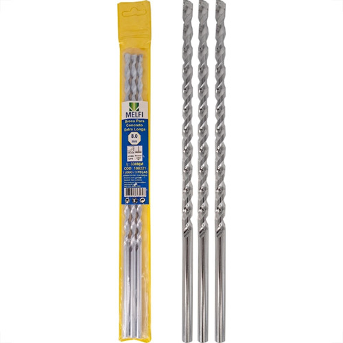 Broca Widea Extra Longa Melfi 8 Mm - Kit C/3 Pecas Broca Widea Extra Longa Melfi 8 Mm - Kit C/3 Pecas