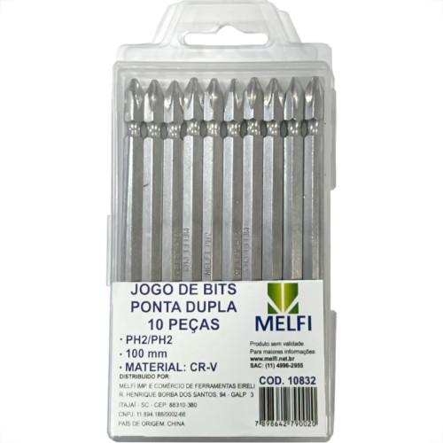 Ponteira Para Parafusadeira Melfi Ponta Dupla Phillips 100Mm Com 10 Pecas Ponteira Para Parafusadeira Melfi Ponta Dupla Phillips 100Mm Com 10 Pecas