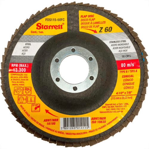 Disco Flap Starrett 4.1/2'' X 7/8''- Grao 60 Disco Flap Starrett 4.1/2'' X 7/8''- Grao 60