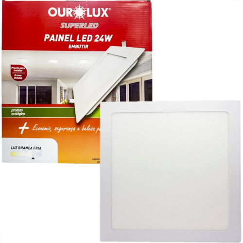 Plafon Led Embutir Ourolux Quadrado 24W. 1600Lm. 6500K. Bivolt Branco
