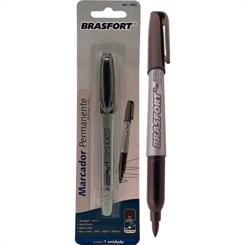 Caneta Marcacao Permamente Brasfort Fina Preta Blister - 7852