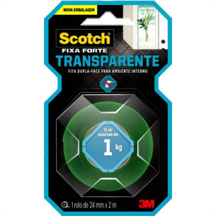 Fita Dupla Face 3M Fixa Forte Transparente 24Mm X 2M - 1 Kg