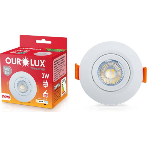 Spot Com Lampada Dicroica Led Ourolux 3W. Redondo Branco 230Lm 6400K.