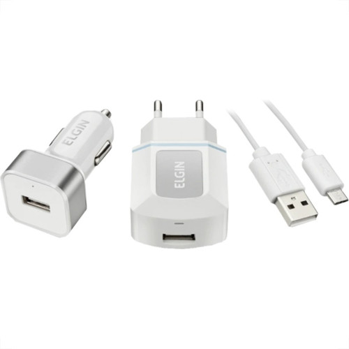 Carregador Elgin Usb Tomada + Veicular + Cabo Carregador Elgin Usb Tomada + Veicular + Cabo