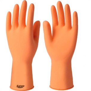 Luva Borracha Sanro Forrada Antiderrapante Plus Laranja G - Kit C/10 Pecas