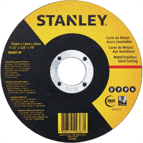 Disco Aco Inox Stanley 4.1/2''X1/25''X7/8'' - Fino 1,0Mm Disco Aco Inox Stanley 4.1/2''X1/25''X7/8'' - Fino 1,0Mm