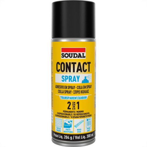 Cola De Contato Spray Soudal Transparente 2 Em 1 - 300Ml Cola De Contato Spray Soudal Transparente 2 Em 1 - 300Ml