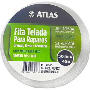 Fita Telada Atlas Fibra De Vidro Para Drywall E Trincas Autoadesiva 50Mm X 45M