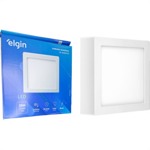 Plafon Led Sobrepor Elgin Quadrado 24W. 1920Lm. 6500K. Bivolt Branco