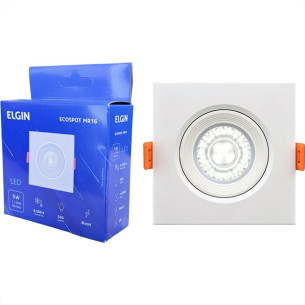 Spot Com Lampada Dicroica Led Elgin 5W. Quadrado Ip20 Mr16 Movel Branco Bivolt 400Lm 6500K.