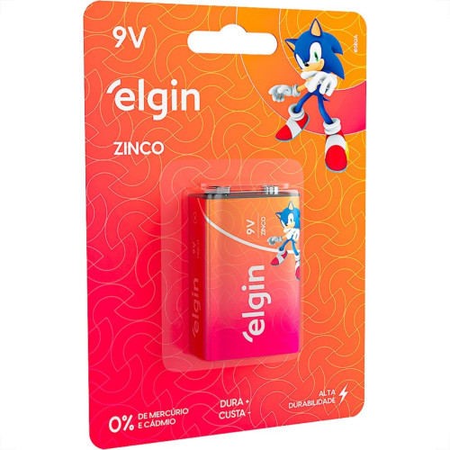 Pilha Elgin Zinco Bateria 9V. Cartela Com 1 Peca - 6F22 Pilha Elgin Zinco Bateria 9V. Cartela Com 1 Peca - 6F22