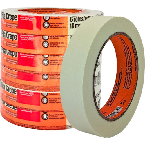 Fita Crepe 3M 101 La 18Mm X50M - Kit C/6 Pecas Fita Crepe 3M 101 La 18Mm X50M - Kit C/6 Pecas