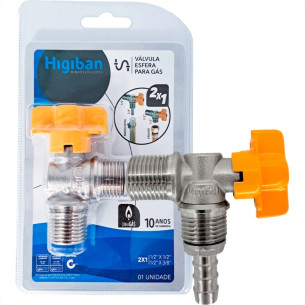 Registro Para Gas Esfera Higiban Angular - 1/2'' X 1/2'' E 1/2'' X 3/8''