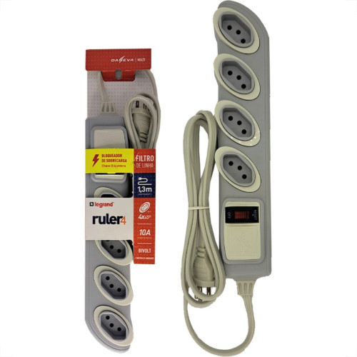 Filtro Linha Daneva Breaker 4 Tomadas 2P+T Com Chave Disjuntora Bivolt Cinza - Dn1642
