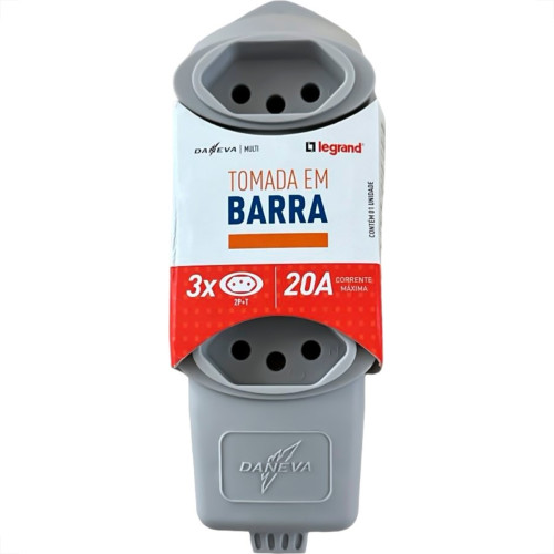 Tomada Barra Daneva Desmontavel 2 Polos + Terra 20A. 3 Tomadas Cinza Tomada Barra Daneva Desmontavel 2 Polos + Terra 20A. 3 Tomadas Cinza