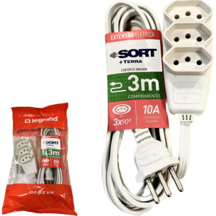 Extensao Daneva Sort 2 Polos + Terra Pp 0,75Mm Gelo - 3M - 1779