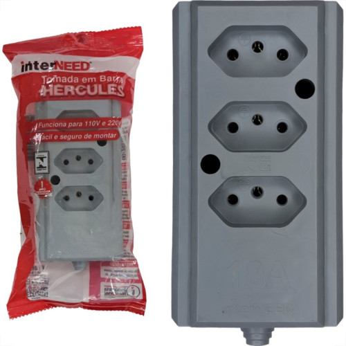 Tomada Barra Interneed 2 Polos +Terra Cinza 10A. Tripla Tomada Barra Interneed 2 Polos +Terra Cinza 10A. Tripla