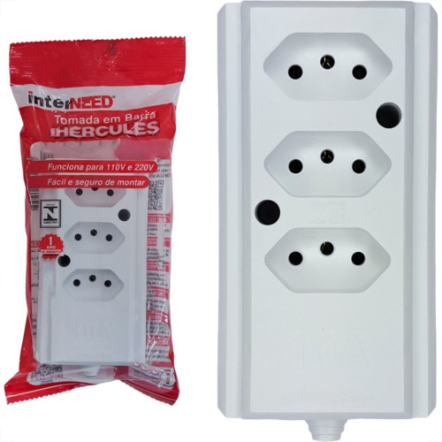 Tomada Barra Interneed 2 Polos +Terra Branca 10A. Tripla Tomada Barra Interneed 2 Polos +Terra Branca 10A. Tripla