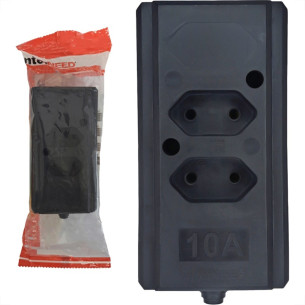 Tomada Barra Interneed 2 Polos Preta 10A. Dupla Tomada Barra Interneed 2 Polos Preta 10A. Dupla