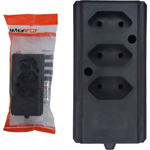 Tomada Barra Interneed 2 Polos Preta 10A. Tripla Tomada Barra Interneed 2 Polos Preta 10A. Tripla