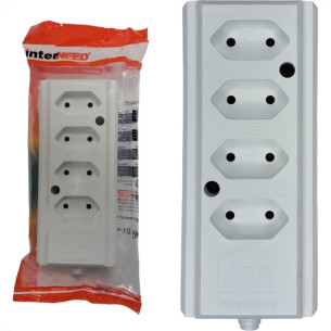 Tomada Barra Interneed 2 Polos Branca 10A. Quadrupla Tomada Barra Interneed 2 Polos Branca 10A. Quadrupla