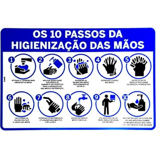 Placa Look 20X30Cm (10 Passos Para Higienizacao) - Kit C/5 Pecas Placa Look 20X30Cm (10 Passos Para Higienizacao) - Kit C/5 Pecas