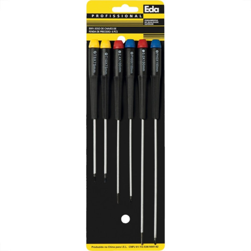 Chave Precisao Eda Jogo Fenda/Phillips/Torx Com 6 Pecas Longas - 8Wv Chave Precisao Eda Jogo Fenda/Phillips/Torx Com 6 Pecas Longas - 8Wv