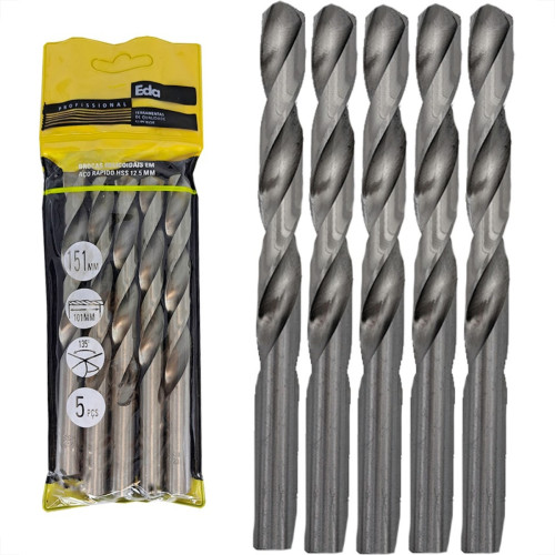 Broca Aco Rapido Eda 12,5Mm - 0Cl - Kit C/5 Pecas Broca Aco Rapido Eda 12,5Mm - 0Cl - Kit C/5 Pecas
