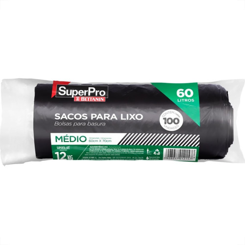 Saco De Lixo Superpro Bettanin 60L - 60X70Cm Preto Com 100 Pecas Saco De Lixo Superpro Bettanin 60L - 60X70Cm Preto Com 100 Pecas