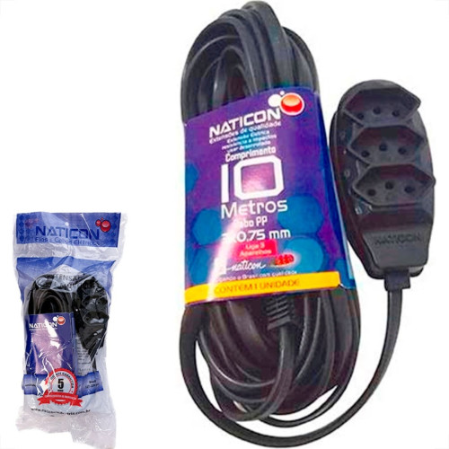 Extensao Naticon Pp 2 Polos + Terra 0,75Mm Preta -10M Extensao Naticon Pp 2 Polos + Terra 0,75Mm Preta -10M