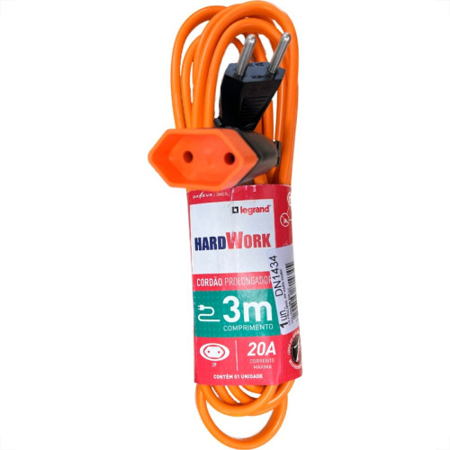 Extensao Daneva Pp Hard Work 2 Polos 20A. 2,5Mm Laranja - 3M