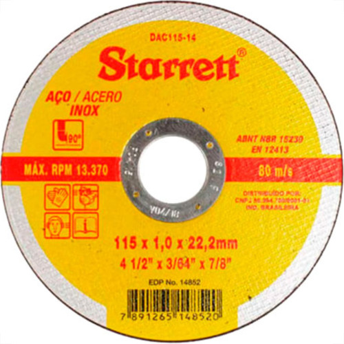 Disco Starrett Inox 4.1/2X1,0X7/8'' - Kit C/12 PC Disco Starrett Inox 4.1/2X1,0X7/8'' - Kit C/12 PC