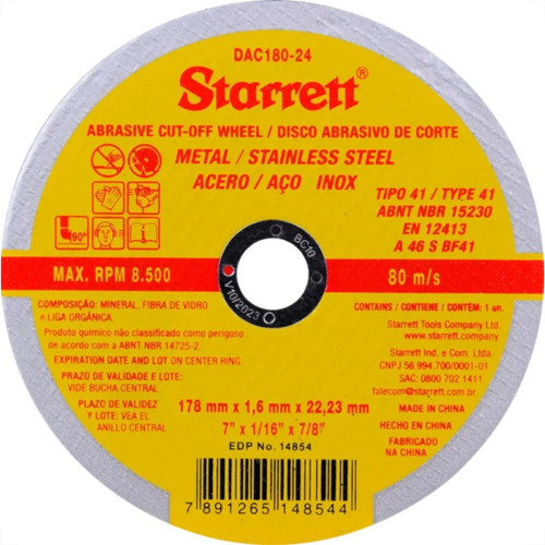 Disco Starrett Inox 7 X 1,6X7/8'' - Kit C/12 PC Disco Starrett Inox 7 X 1,6X7/8'' - Kit C/12 PC