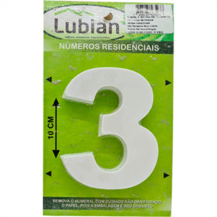 Numero Lubian 3D Branco Abs 3 10Cm