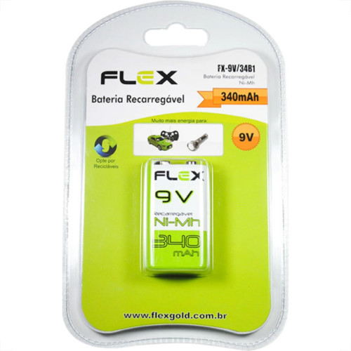 Pilha Bateria Flex 9V Recarr.340Mah Pilha Bateria Flex 9V Recarr.340Mah