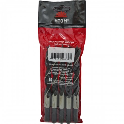 Broca Aco Carbono 3 Ponta Htom 14Mm - Kit C/5 PC Broca Aco Carbono 3 Ponta Htom 14Mm - Kit C/5 PC