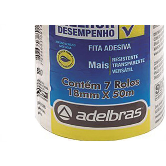 Fita Durex Adelbras 18Mm X 50Mts - Kit C/7 Unidades