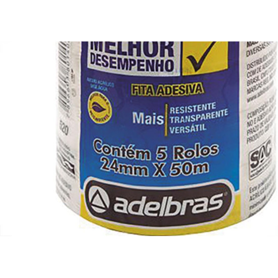 Fita Durex Adelbras 24Mm X 50Mts - Kit C/5 Unidades
