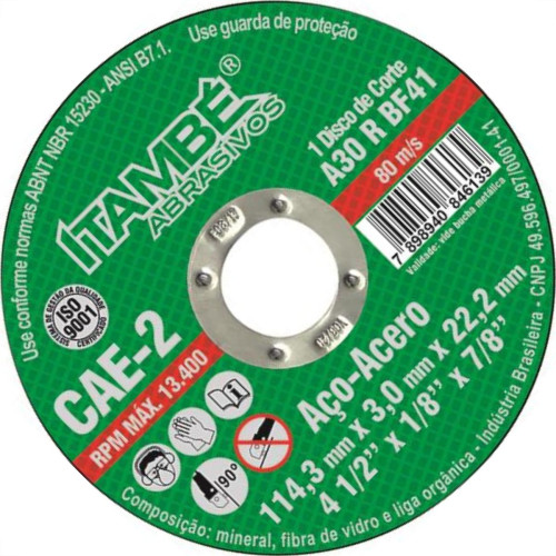 Disco Corte Itambe Ferro 4.1/2X7/8 2T - Kit C/10 Unidades Disco Corte Itambe Ferro 4.1/2X7/8 2T - Kit C/10 Unidades