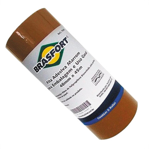 Fita Embal Brasfort 48X 45 Marrom - Kit C/5 Unidades