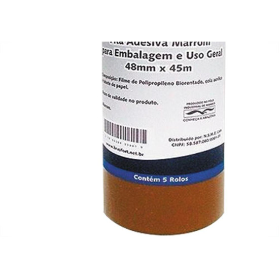 Fita Embal Brasfort 48X 45 Marrom - Kit C/5 Unidades