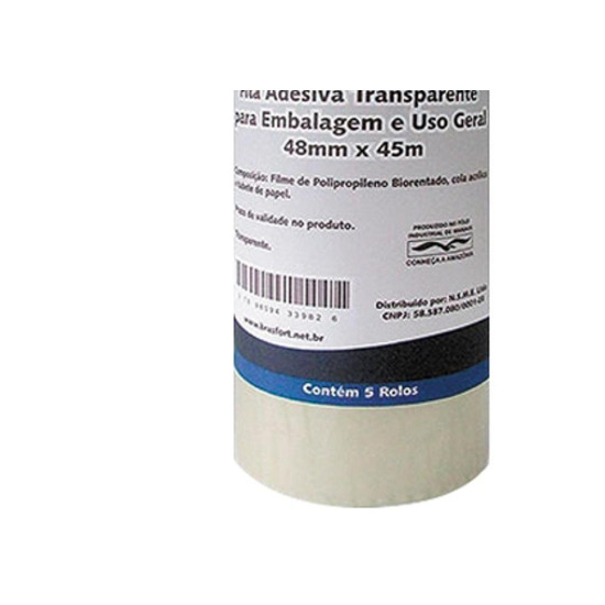 Fita Embal Brasfort 48X 45 Transp - Kit C/5 Unidades