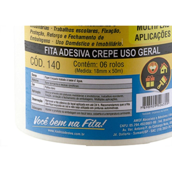 Fita Crepe Nastro 18Mm X 50Mt - Kit C/6 Unidades