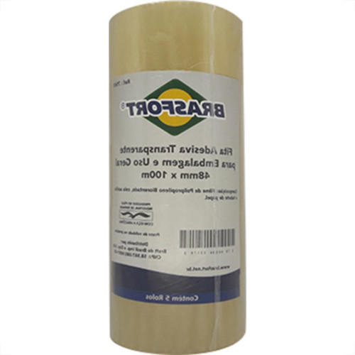 Fita Embal Brasfort 48X100 Transp - Kit C/5 Unidades