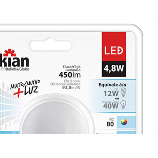 Lampada Led Bolinha 4,8W 6500K Kian Lampada Led Bolinha 4,8W 6500K Kian