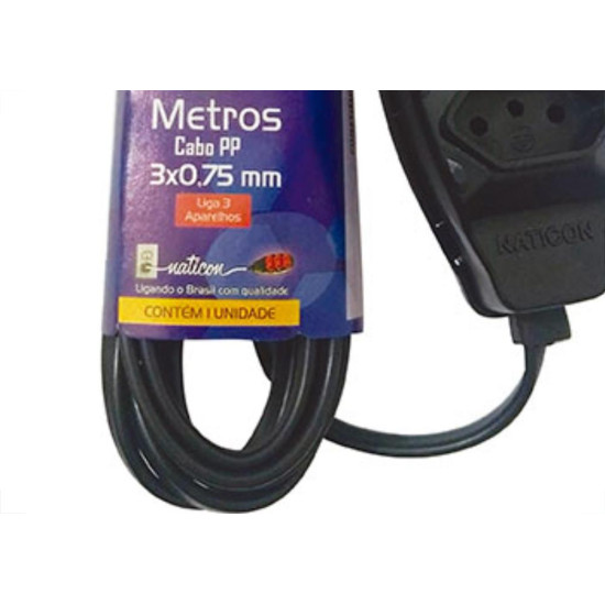 Extensao Naticon Pp 0,75 03Mt 2P+T10A Preto Extensao Naticon Pp 0,75 03Mt 2P+T10A Preto